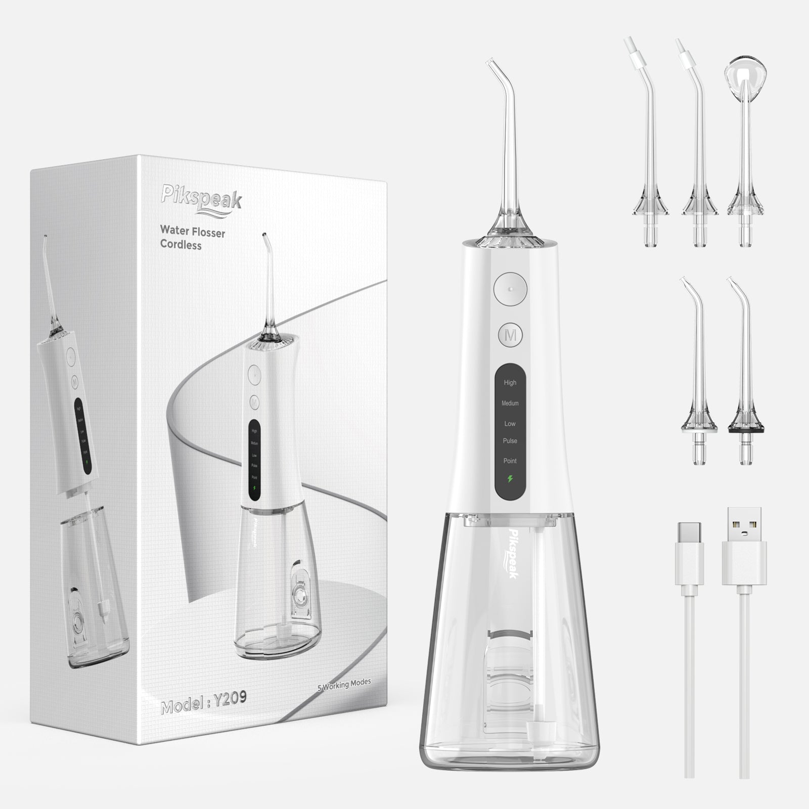 PIKSPEAK CORDLESS PORTABLE WATER FLOSSER Y209 WITH 5 MODES, 30-DAY BAT